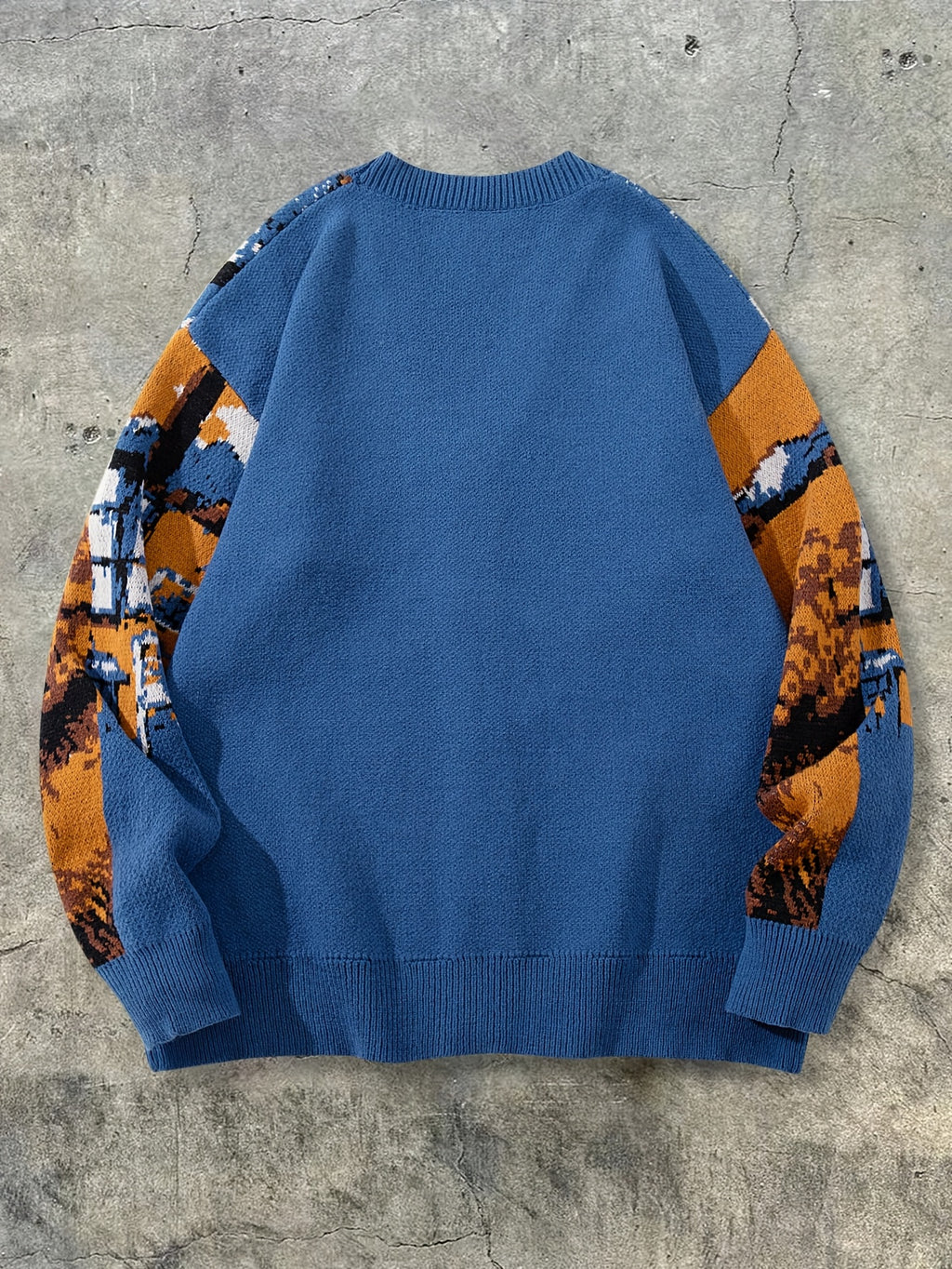 Cardigan casual de malha larga com decote em V | Estampado de girassóis e casinhas, estilo pintura a óleo, detalhes de botões, manga comprida, coleção outono/inverno da ANDREILEE
