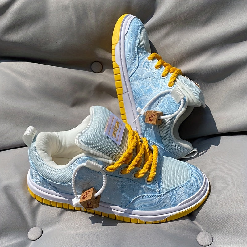 Mocassins azul-claro com design original e língua grossa, unissexo, confortáveis ​​e duráveis, calçado casual versátil e moderno, ténis de cano baixo para o outono e inverno.