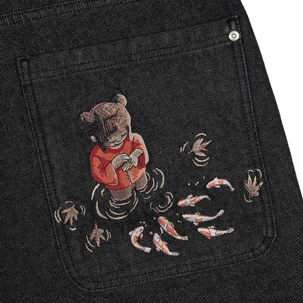 "Koi Fish V2" Jorts Raw Black