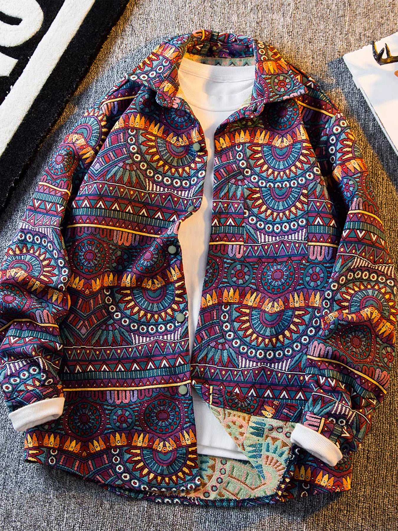 Veste Chemise Homme Vintage Américaine Ours Tissé, Chemise Décontractée Tendance Haut de Gamme pour l'Automne