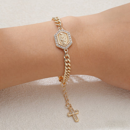 Bracelet religieux vintage et élégant plaqué or 14 carats, orné de zirconiums cubiques. Bijou unisexe, idéal pour la prière quotidienne et la méditation. À porter au quotidien, en cadeau, pour les fêtes, Noël, Halloween ou comme accessoire de mode.