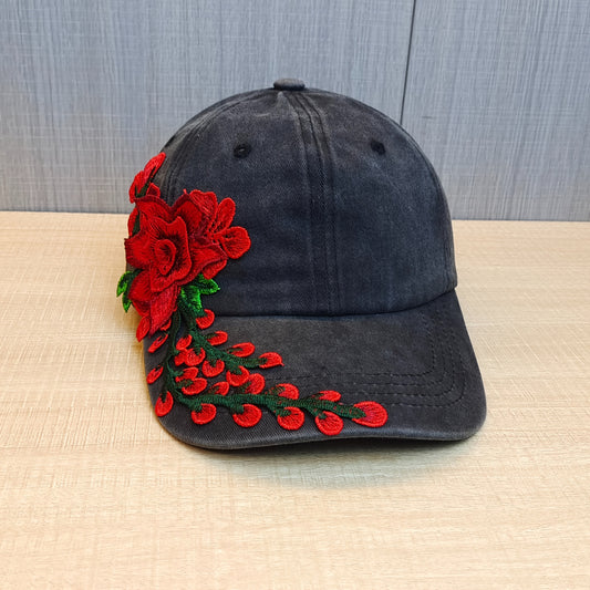 Casquette de baseball vintage brodée à motifs floraux exagérés, style ethnique, casquette bec de canard, chapeau de sport tendance et polyvalent