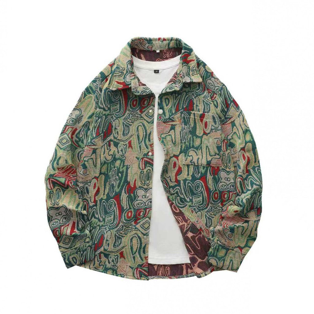 Veste Chemise Homme Vintage Américaine Ours Tissé, Chemise Décontractée Tendance Haut de Gamme pour l'Automne
