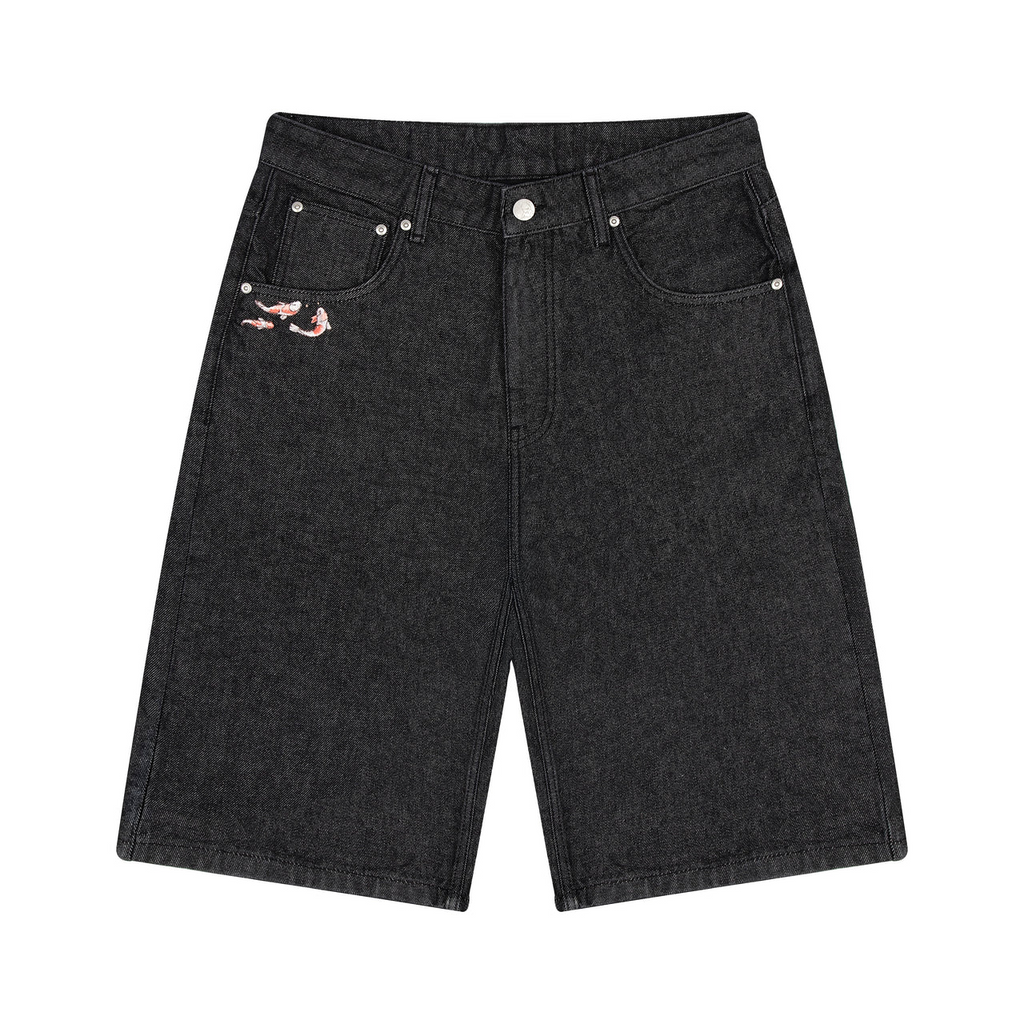 "Koi Fish V2" Jorts Raw Black