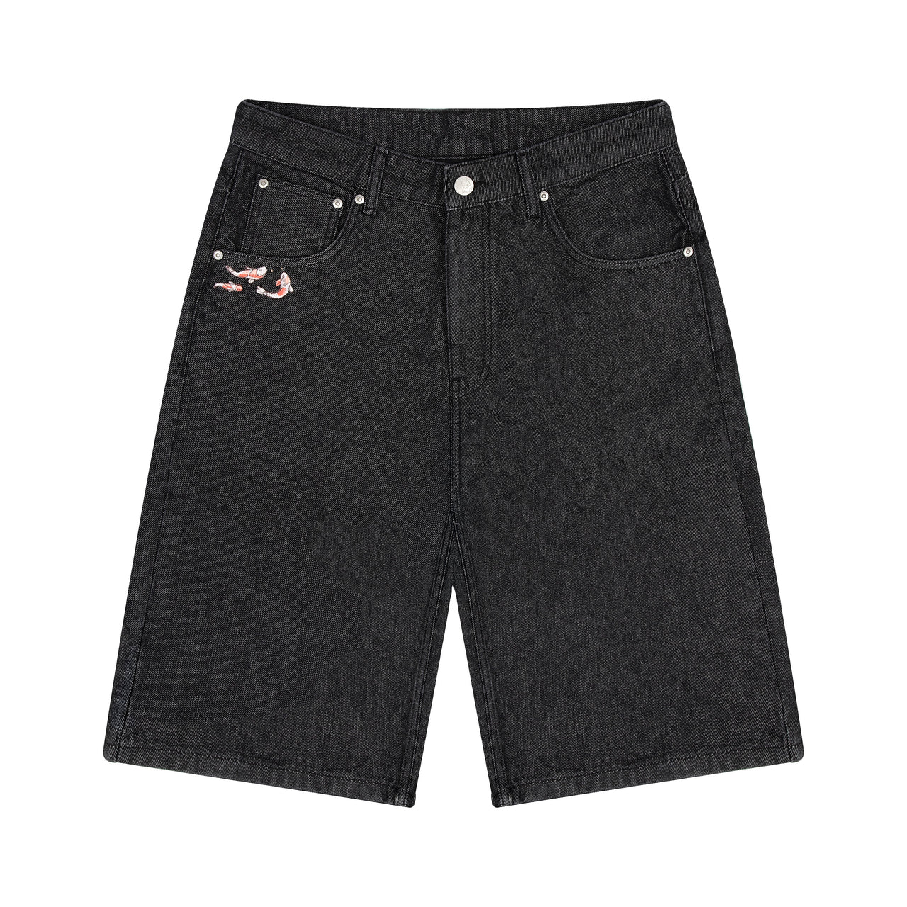 "Koi Fish V2" Jorts Raw Black
