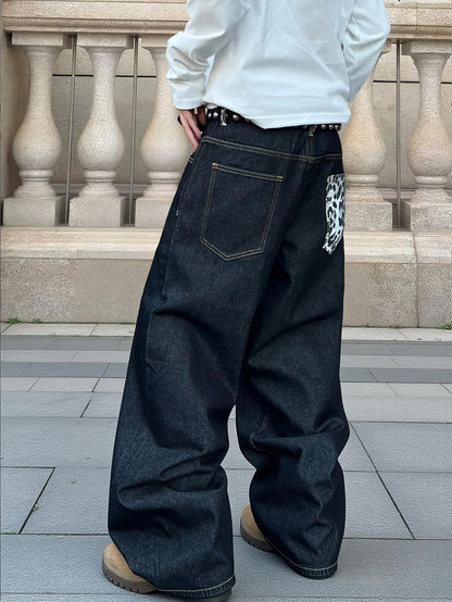 Dark Leopard Wide Denim