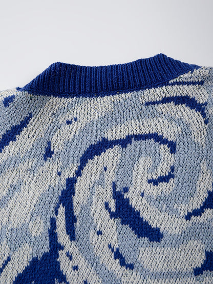 Nouveau pull unisexe décontracté pour hommes et femmes, idéal pour les trajets quotidiens, orné d'un motif abstrait inspiré des peintures à l'huile de Van Gogh, avec un design de cardigan à manches longues en maille.