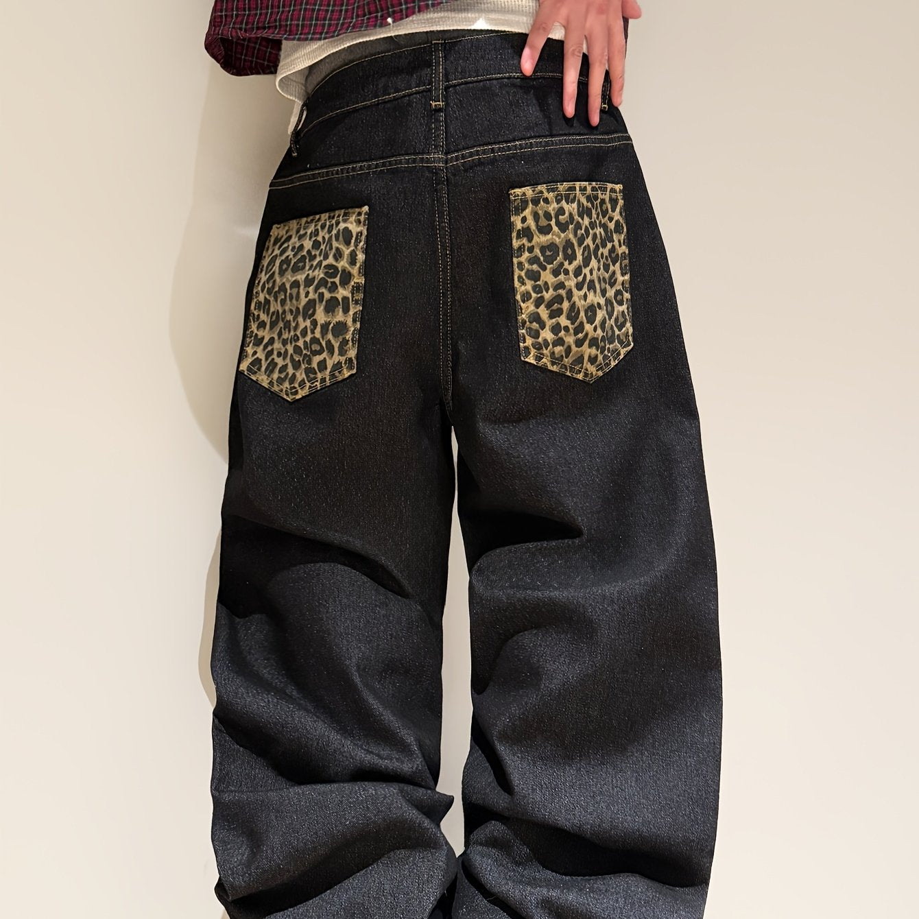 Dark Leopard Cuffed Denim