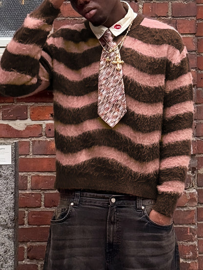 Nouveauté automne/hiver : Pull unisexe à manches longues et col rond rayé, style urbain.