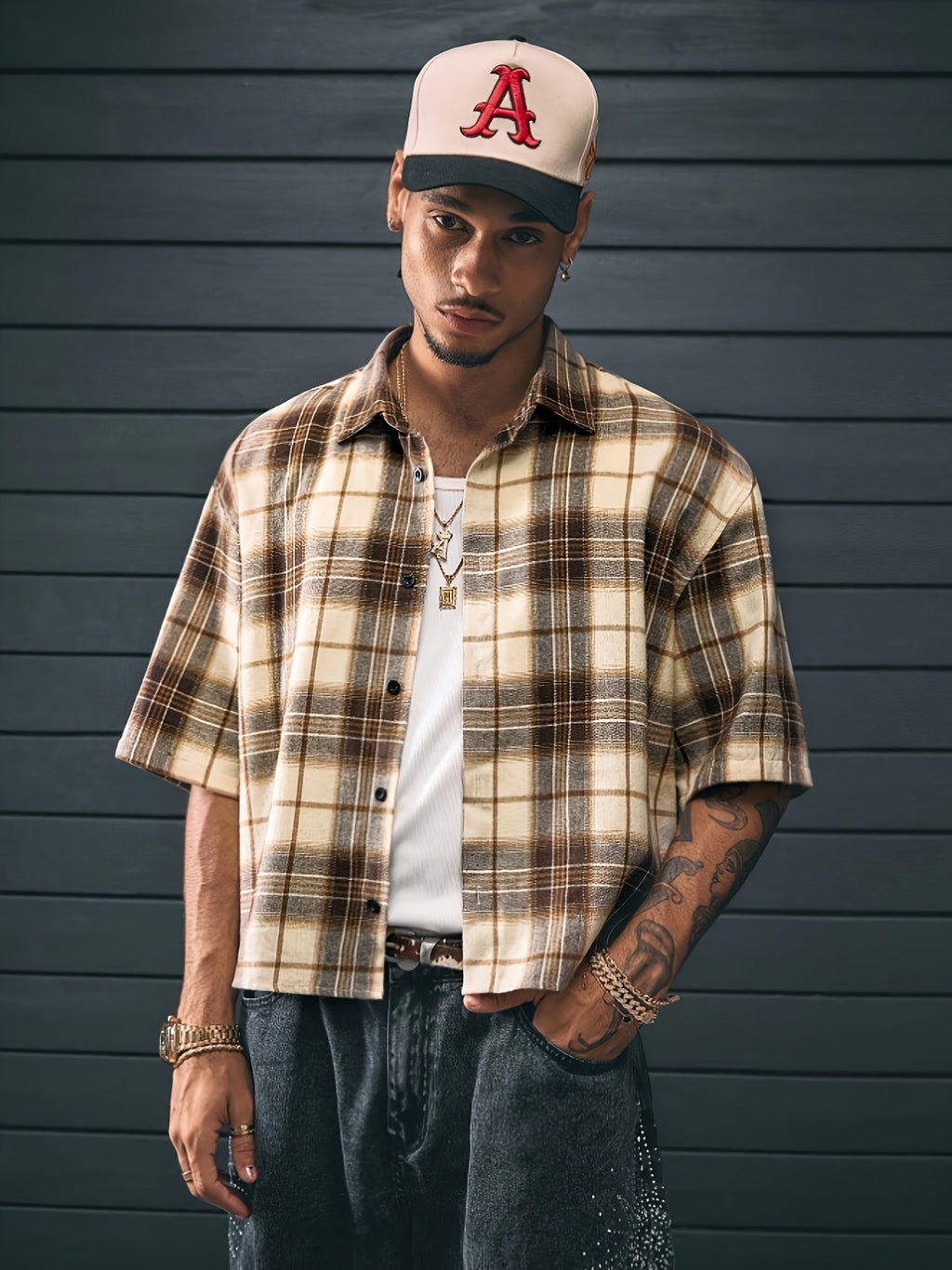 Chemise décontractée à manches courtes et imprimé patchwork, coupe ample, col à revers, plusieurs tailles pour homme