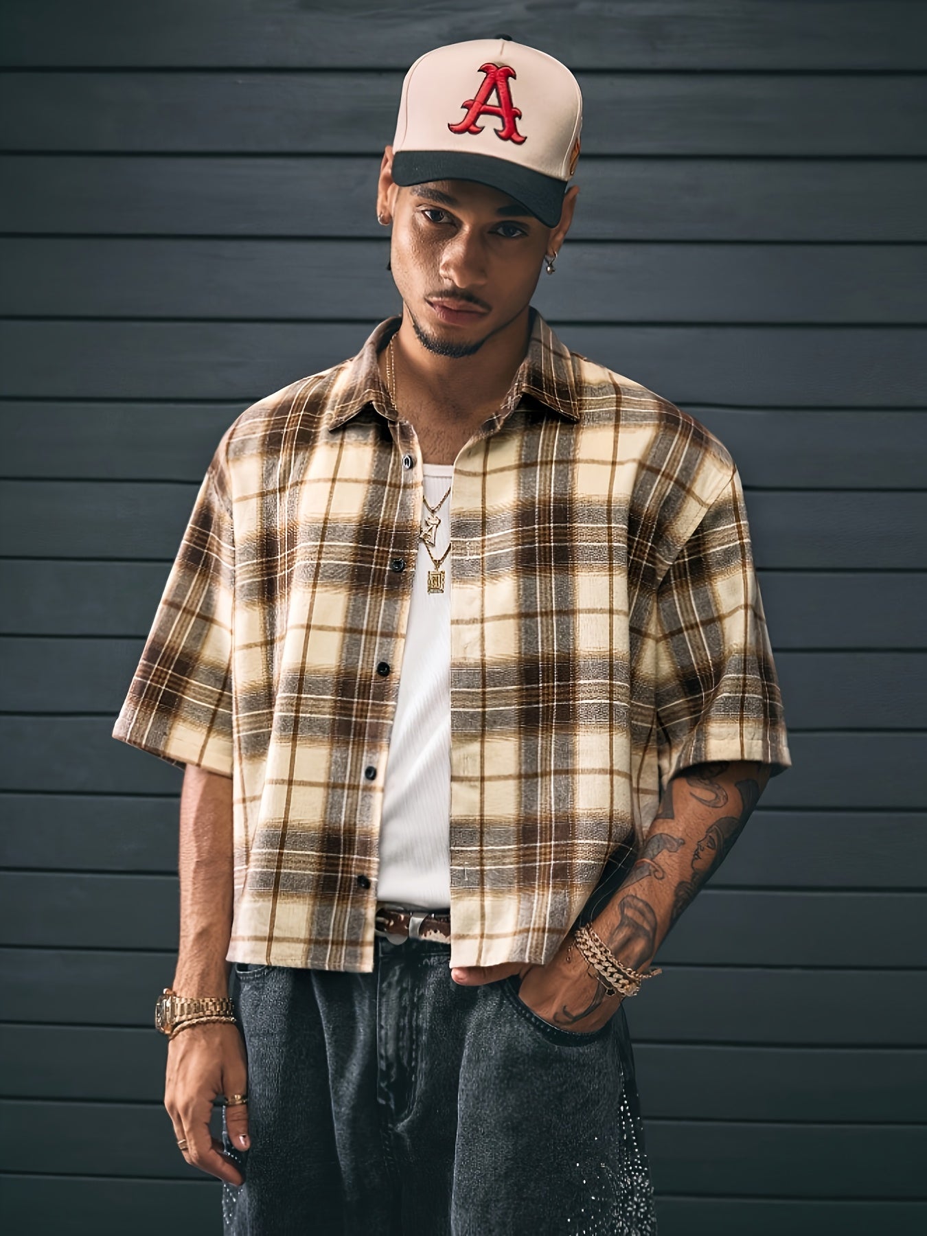 Chemise décontractée à manches courtes et imprimé patchwork, coupe ample, col à revers, plusieurs tailles pour homme
