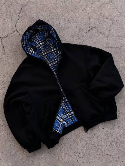 Sweat à capuche à carreaux vintage Y2K, soigneusement sélectionné pour attirer la richesse