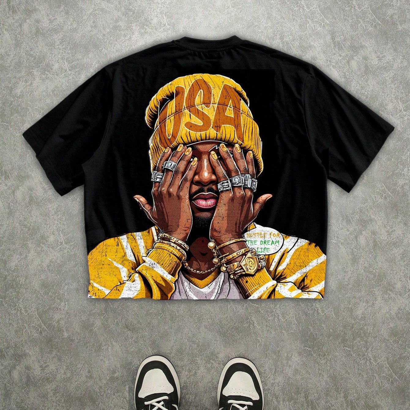 T-shirt de homem casual de manga curta branca, t-shirt de homem com estampado digital 3D, t-shirt streetwear estilo hip hop com estampado de rapper, t-shirt de homem de manga curta, t-shirt de homem casual de gola redonda e manga curta.