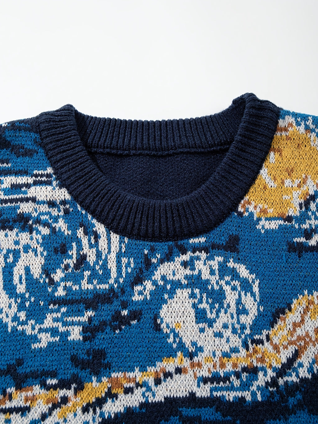 Nouveau pull décontracté pour homme, idéal pour l'automne et l'hiver. Coupe ample, orné d'un motif inspiré de Van Gogh représentant un tournesol et un ciel étoilé, avec des manches longues en maille vintage et un col rond.