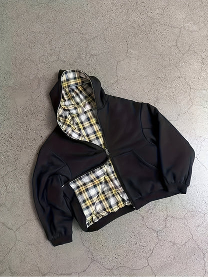 Sweat à capuche à carreaux vintage Y2K, soigneusement sélectionné pour attirer la richesse
