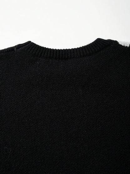 Nouveau pull unisexe décontracté style printemps-automne-hiver, idéal pour les trajets quotidiens, tendance et amusant, en maille jacquard à motif tête de mort, sans manches et col rond.