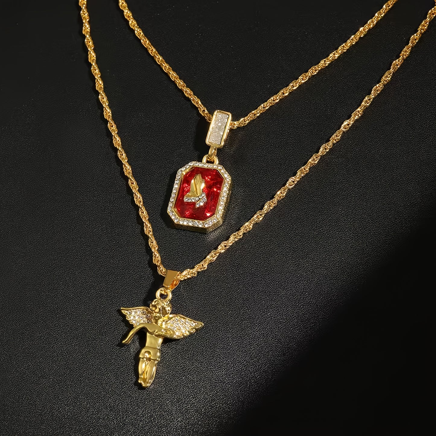 Um colar masculino com pendente de camada dupla ao estilo hip-hop, perfeito para oferecer a pais, companheiros, namorados, irmãos ou filhos; ideal para as férias, Dia do Pai, Dia dos Namorados e aniversários.