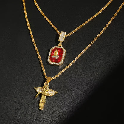 Um colar masculino com pendente de camada dupla ao estilo hip-hop, perfeito para oferecer a pais, companheiros, namorados, irmãos ou filhos; ideal para as férias, Dia do Pai, Dia dos Namorados e aniversários.