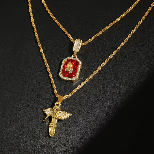 Un collier pendentif double couche style hip-hop pour homme, idéal à offrir aux pères, conjoints, petits amis, frères ou fils ; parfait pour les fêtes, la fête des pères, la Saint-Valentin et les anniversaires.