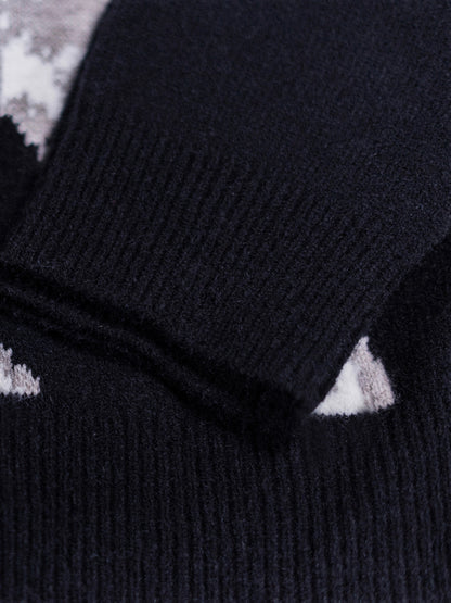 Pull femme Halloween et Noël - Pull graphique visage noir et blanc, pull doux au quotidien pour les tenues de fête d'Halloween, cadeaux de Noël - Pull chic et décontracté toute l'année pour femme, pull de fêtes, tenue festive, motif géométrique