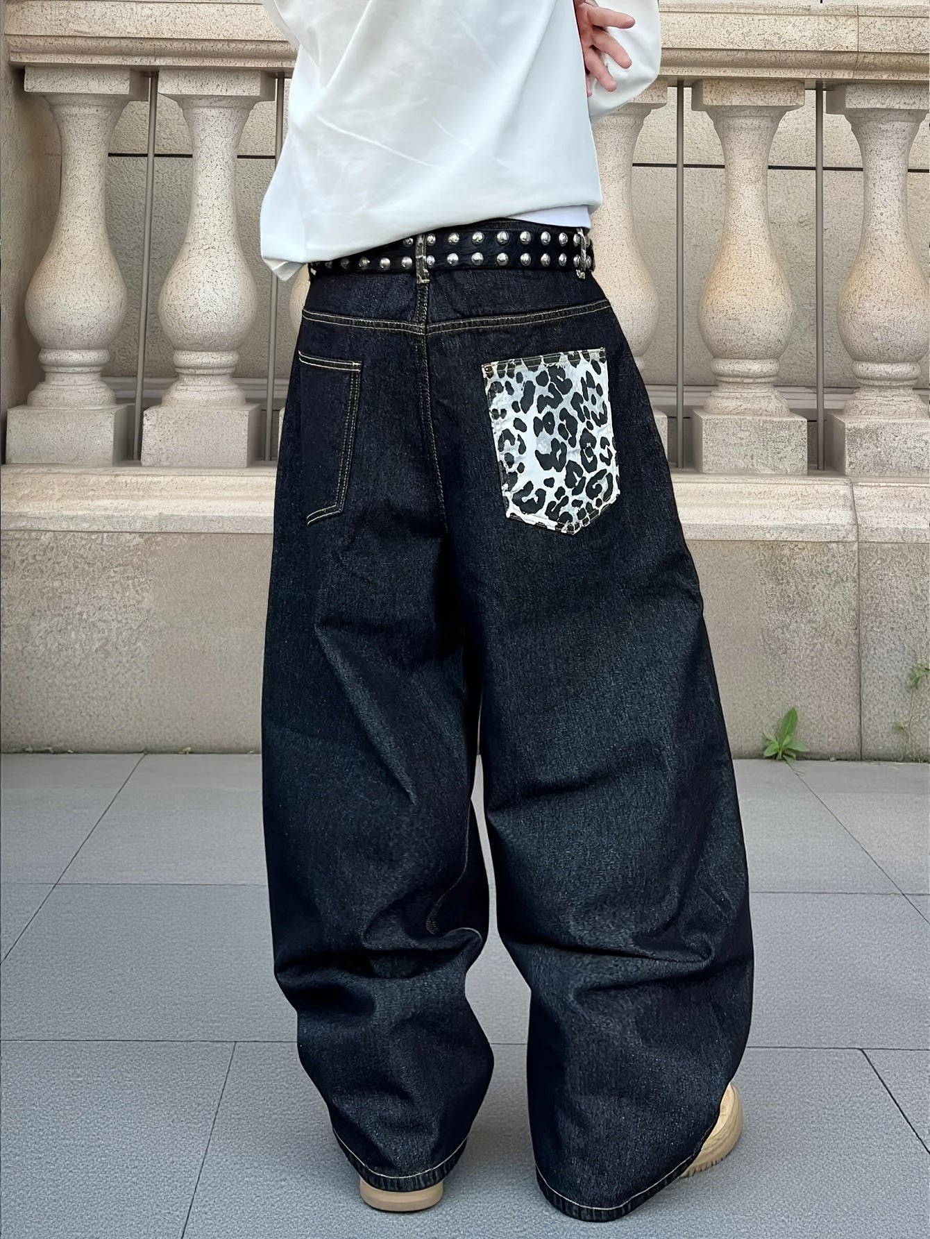 Dark Leopard Wide Denim