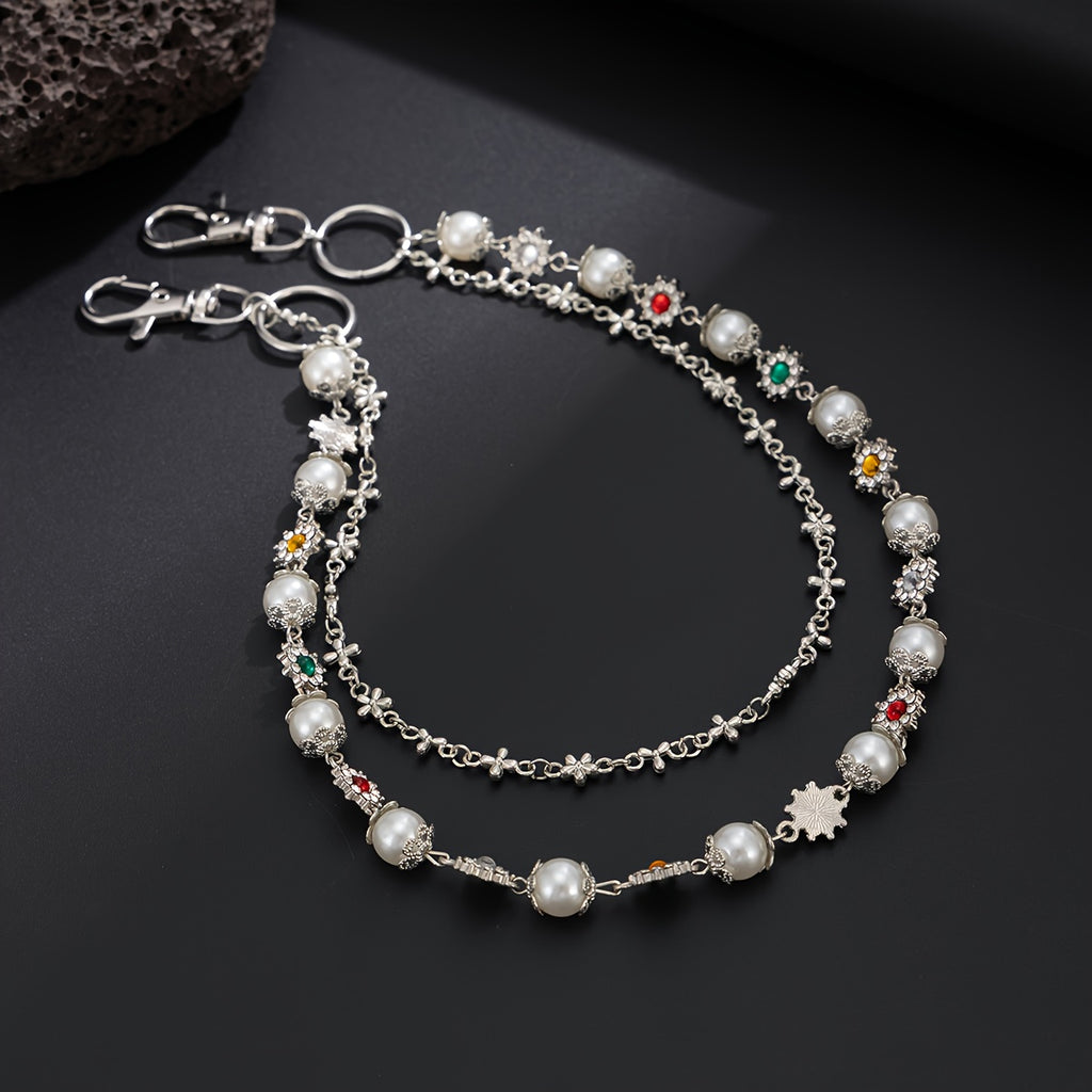 Chaîne en denim 1 pièce, petite chaîne à fleurs, style hip-hop, strass colorés, pendentif chaîne de taille, streetwear