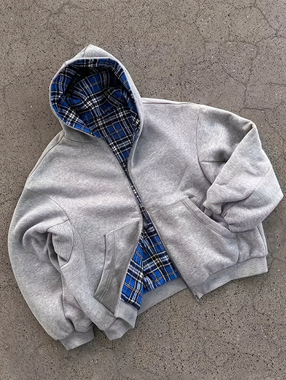 Sweat à capuche à carreaux vintage Y2K, soigneusement sélectionné pour attirer la richesse