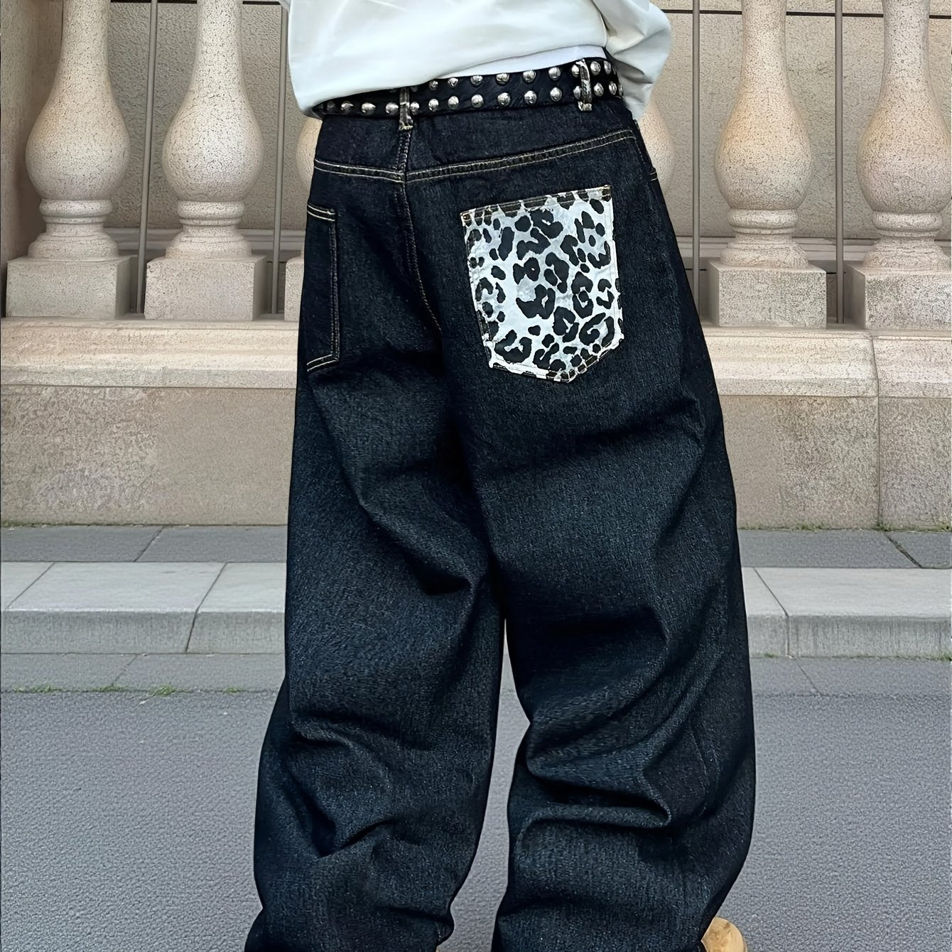 Dark Leopard Wide Denim
