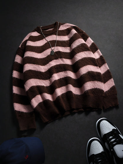 Nouveauté automne/hiver : Pull unisexe à manches longues et col rond rayé, style urbain.