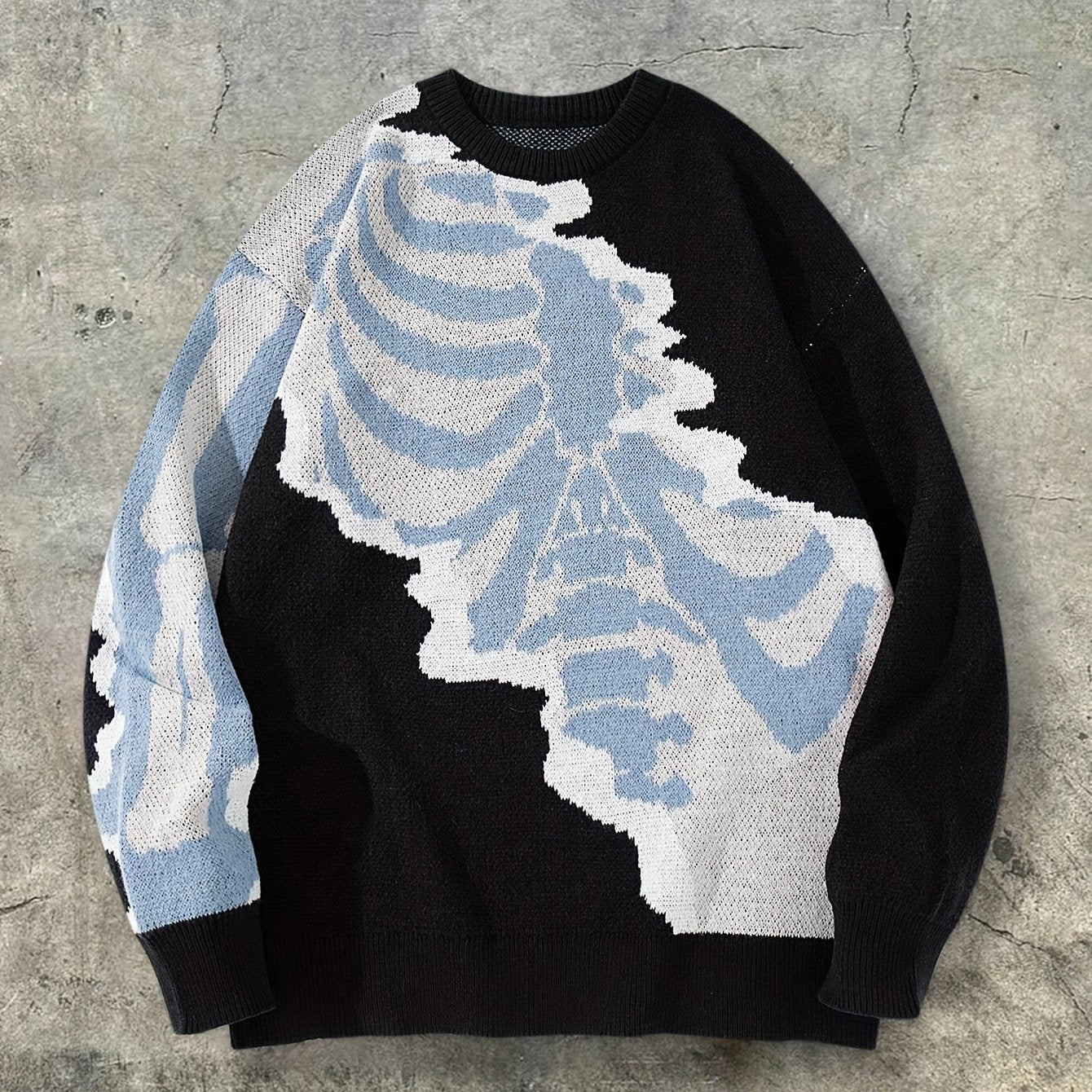Nouveau pull unisexe décontracté style printemps-automne-hiver, idéal pour les trajets quotidiens, tendance et amusant, en maille jacquard à motif tête de mort, sans manches et col rond.