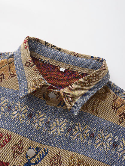 Chemise à manches longues vintage américaine en jacquard tissé pour homme, motif Van Gogh, idéale pour les étudiants en art.