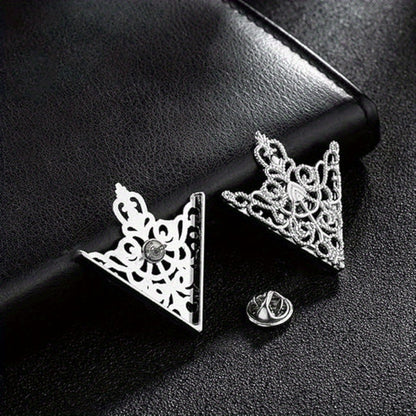 Lot de 2 pinces triangulaires rétro à motif ajouré, accessoires de mode raffinés pour costumes et chemises homme et femme