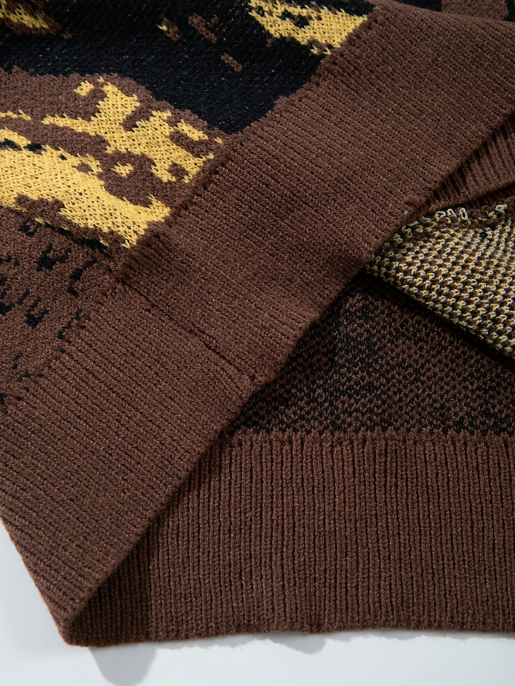 Cardigan masculino casual de malha larga com estampado vintage da Mona Lisa | Decote em V, manga comprida, outono/inverno, ANDREILEE