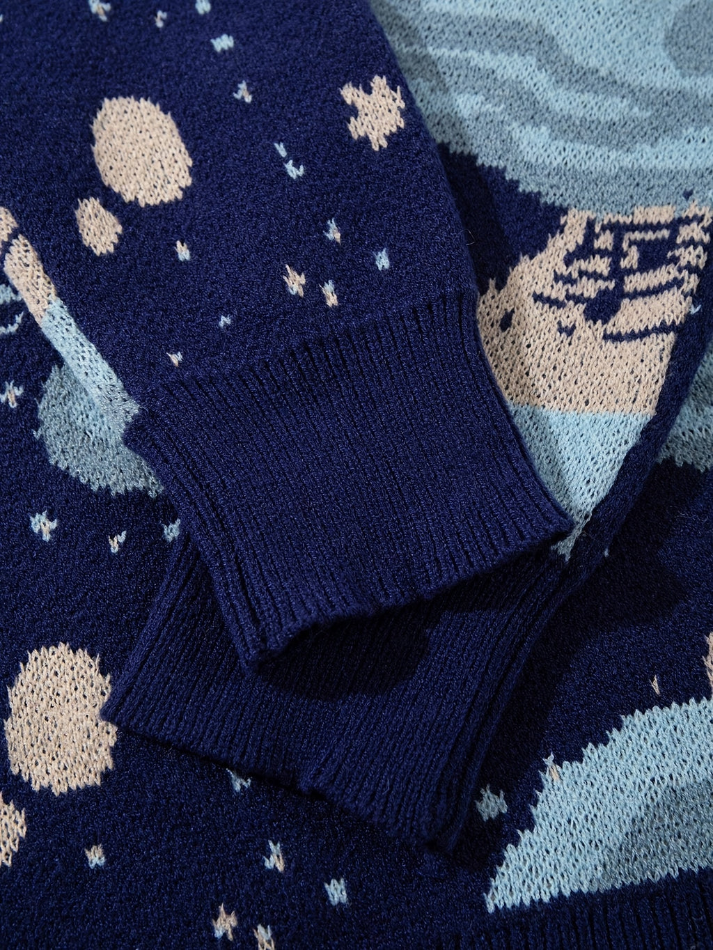 Novo modelo de outono/inverno para homem, estilo retro americano casual, blusa de malha de manga comprida com gola redonda e estampado de céu estrelado com cupidos.