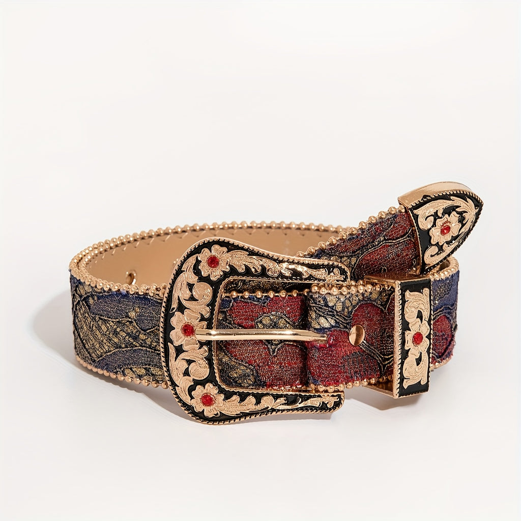 Ensemble 3 pièces style western sculpté avec chemise boutonnée à motif floral et broderie en maille, en denim pour femme, idéal pour les sorties quotidiennes et les robes de soirée, à porter avec une ceinture pour homme