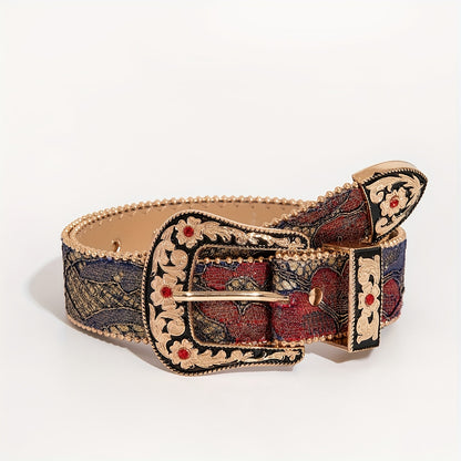 Ensemble 3 pièces style western sculpté avec chemise boutonnée à motif floral et broderie en maille, en denim pour femme, idéal pour les sorties quotidiennes et les robes de soirée, à porter avec une ceinture pour homme