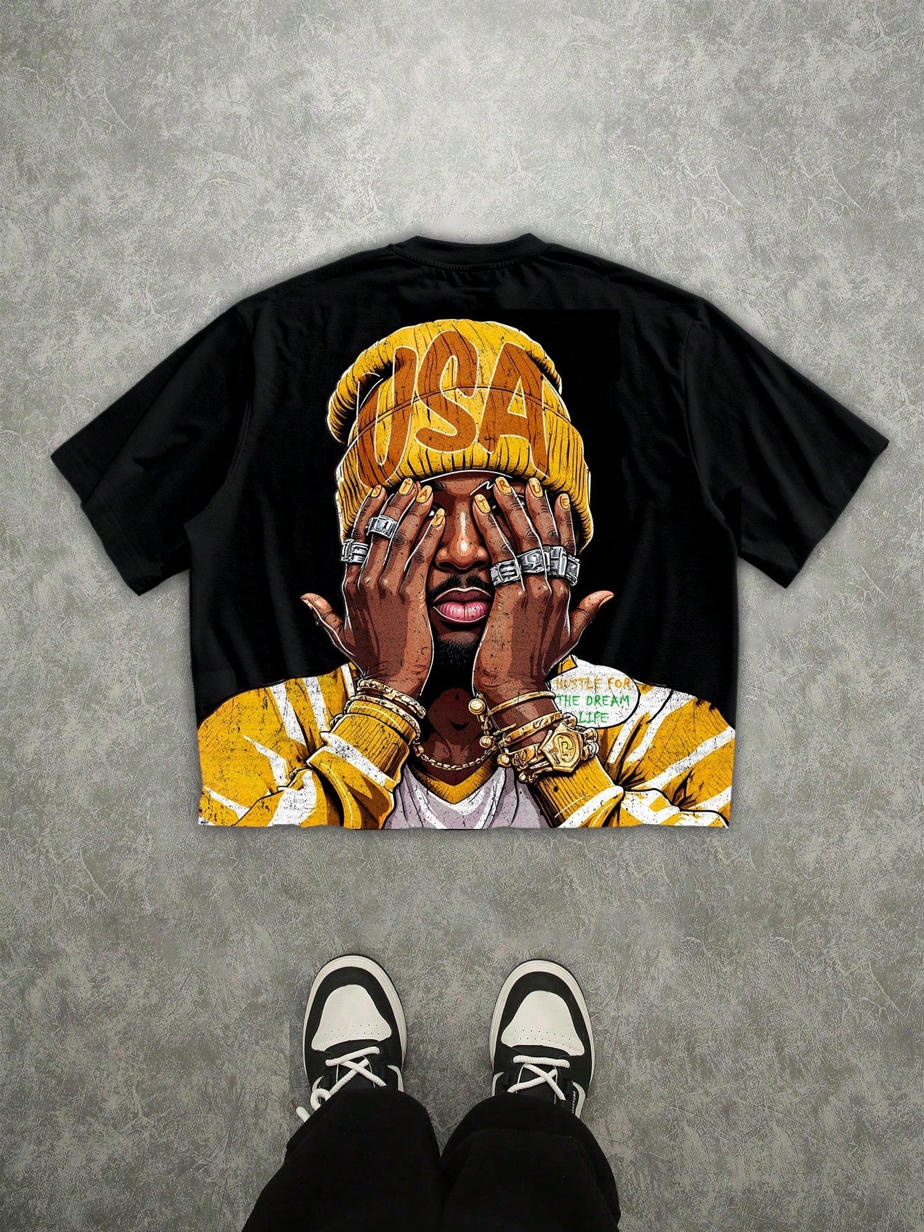 T-shirt de homem casual de manga curta branca, t-shirt de homem com estampado digital 3D, t-shirt streetwear estilo hip hop com estampado de rapper, t-shirt de homem de manga curta, t-shirt de homem casual de gola redonda e manga curta.