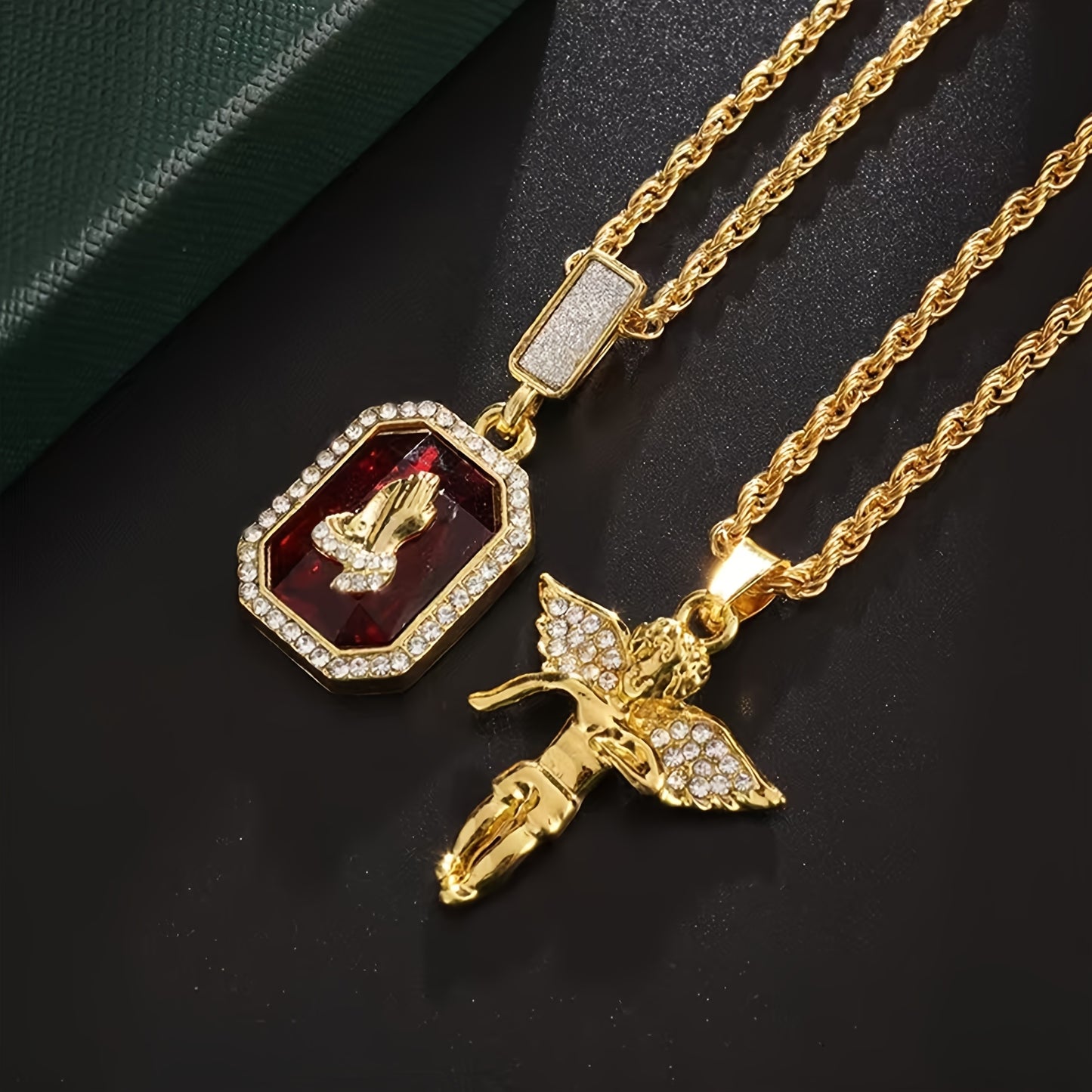 Um colar masculino com pendente de camada dupla ao estilo hip-hop, perfeito para oferecer a pais, companheiros, namorados, irmãos ou filhos; ideal para as férias, Dia do Pai, Dia dos Namorados e aniversários.