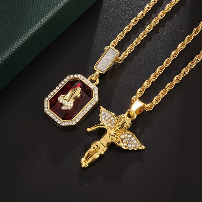 Um colar masculino com pendente de camada dupla ao estilo hip-hop, perfeito para oferecer a pais, companheiros, namorados, irmãos ou filhos; ideal para as férias, Dia do Pai, Dia dos Namorados e aniversários.