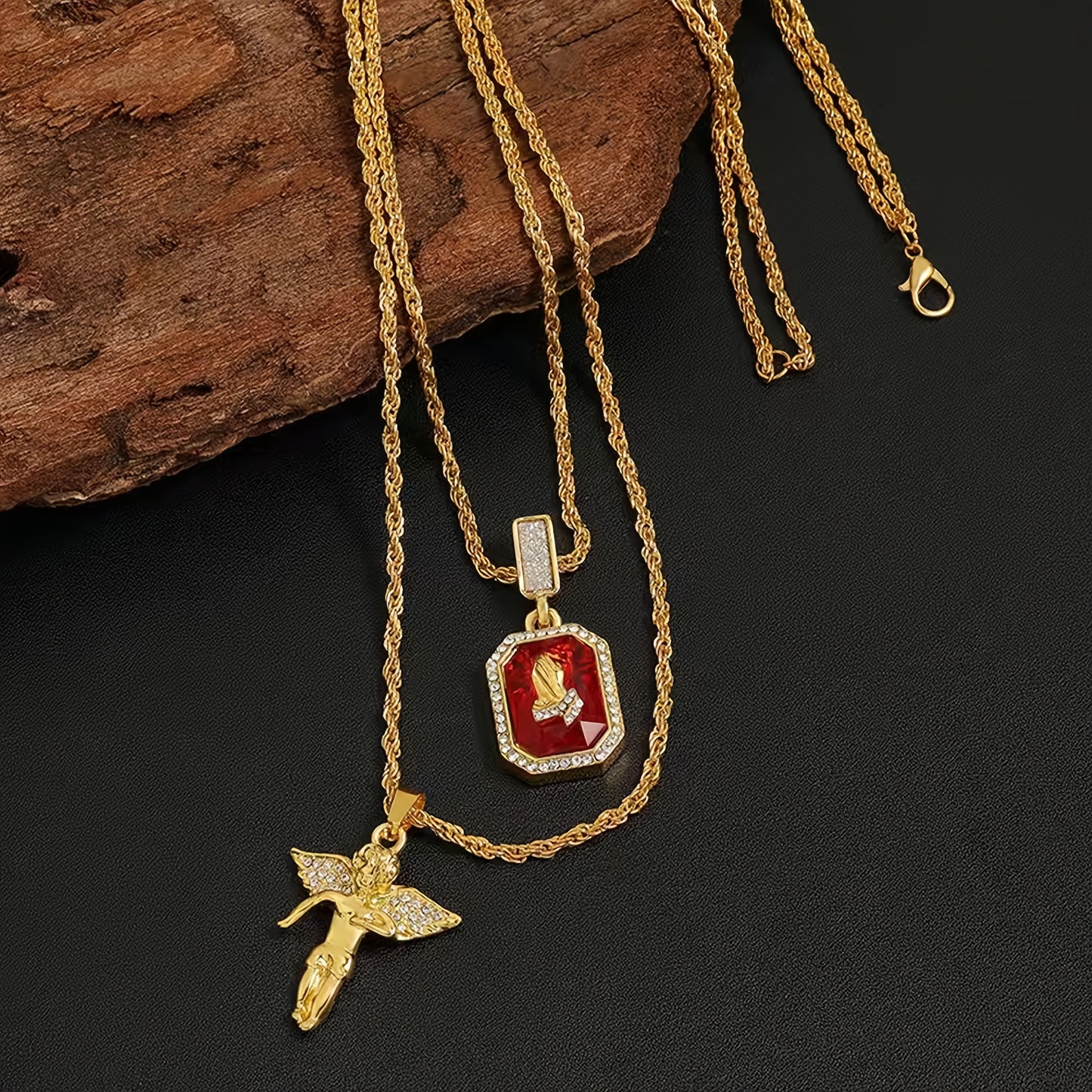Um colar masculino com pendente de camada dupla ao estilo hip-hop, perfeito para oferecer a pais, companheiros, namorados, irmãos ou filhos; ideal para as férias, Dia do Pai, Dia dos Namorados e aniversários.