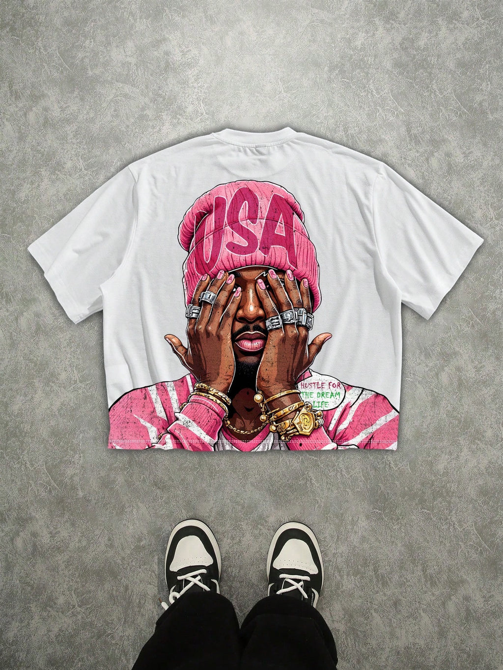 T-shirt blanc à manches courtes pour homme, imprimé numérique 3D, style streetwear hip-hop, t-shirt graphique rappeur, t-shirt à manches courtes pour homme, t-shirt décontracté à col rond et manches courtes pour homme