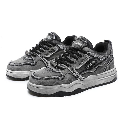 Chaussures de skate en denim pour homme, style rétro à franges, basses, baskets décontractées hip-hop