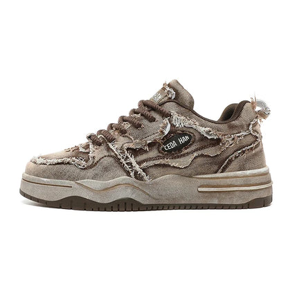 Chaussures de skate en denim pour homme, style rétro à franges, basses, baskets décontractées hip-hop