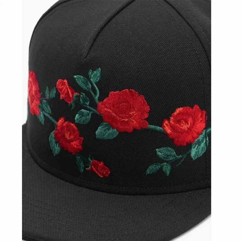 Boné snapback PANGKB Brand MI CASA CAP com estampado floral preto, estilo hip hop, para homem e mulher adulto, ideal para uso casual ao ar livre, em cor osso.