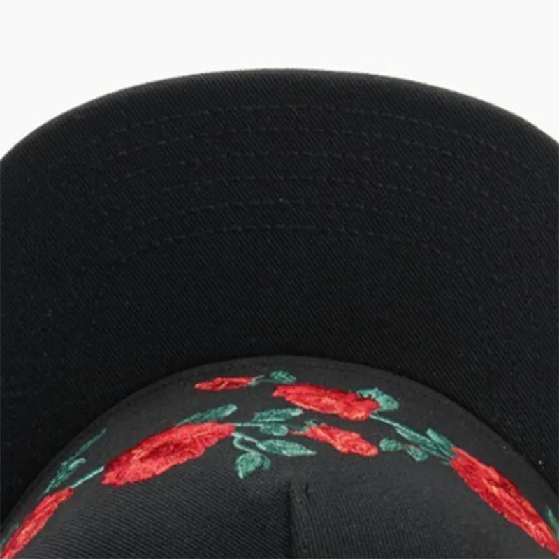 Boné snapback PANGKB Brand MI CASA CAP com estampado floral preto, estilo hip hop, para homem e mulher adulto, ideal para uso casual ao ar livre, em cor osso.