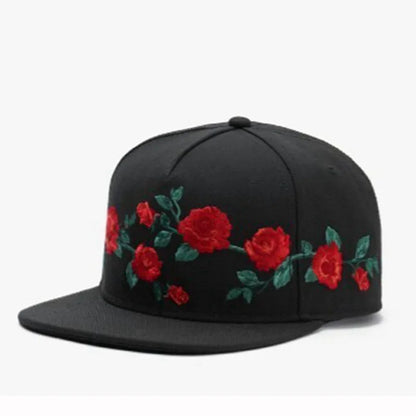 Boné snapback PANGKB Brand MI CASA CAP com estampado floral preto, estilo hip hop, para homem e mulher adulto, ideal para uso casual ao ar livre, em cor osso.