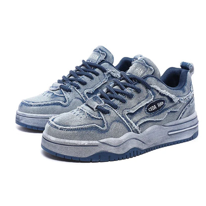 Chaussures de skate en denim pour homme, style rétro à franges, basses, baskets décontractées hip-hop