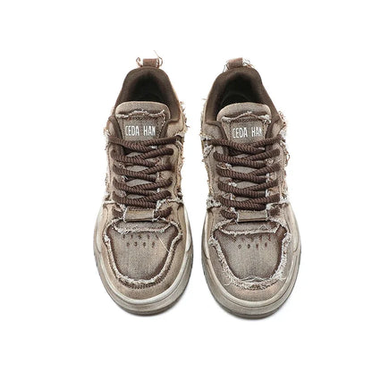 Chaussures de skate en denim pour homme, style rétro à franges, basses, baskets décontractées hip-hop
