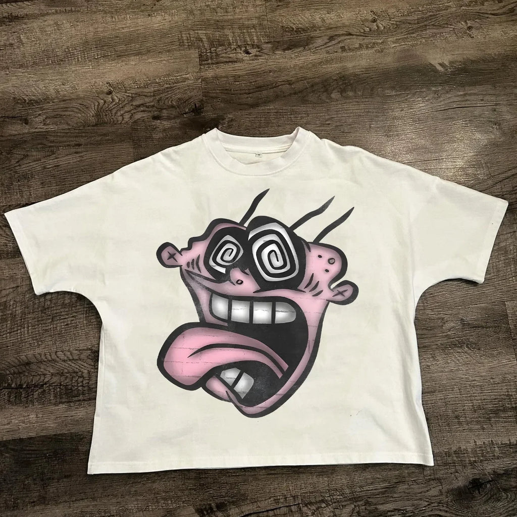 T-shirt ample unisexe en coton style hip-hop streetwear Harajuku avec motif de dessin animé américain chic