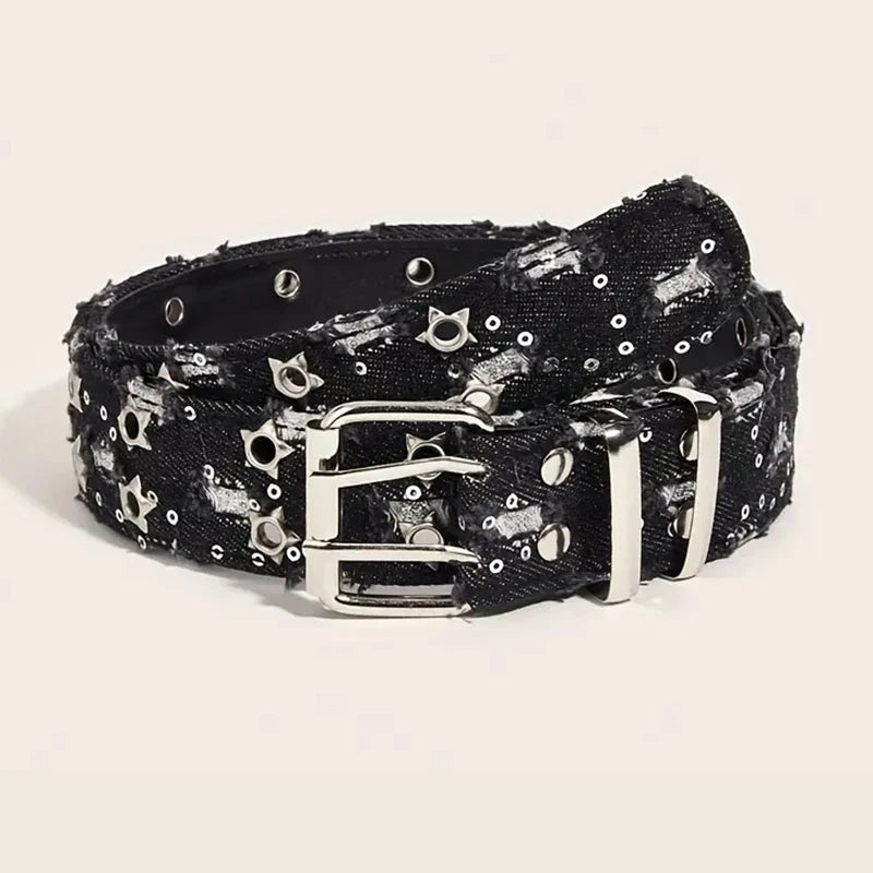 1 UNID Novo Cinto de Luxo da Moda Acessórios Punk Preto Cinto de Ganga Azul HipHop Y2k Estrela Oca Fivela de Pino Cós, Para Homens Mulheres